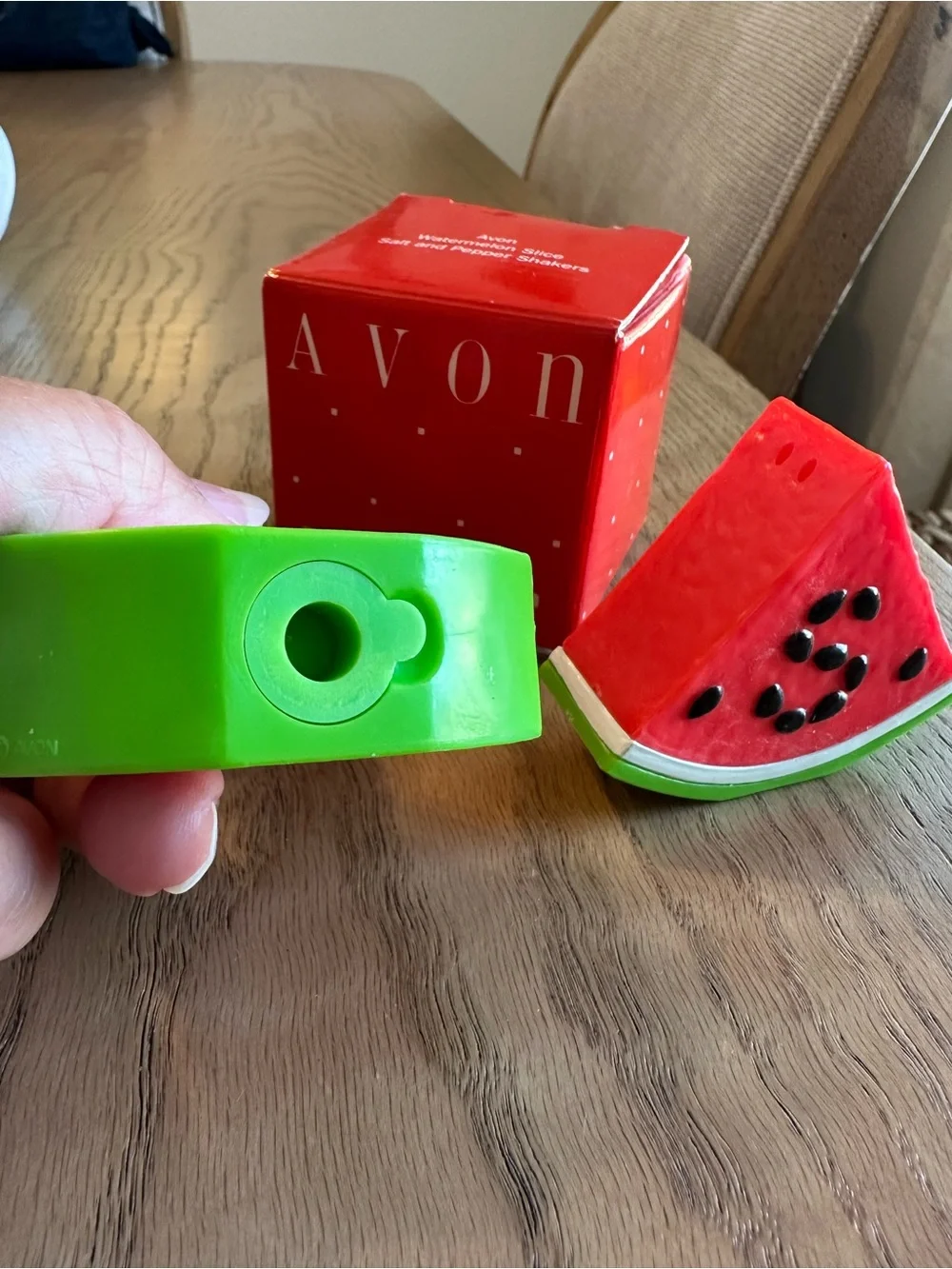 Avon Watermelon Slice Salt and Pepper Shakers - Red & Green